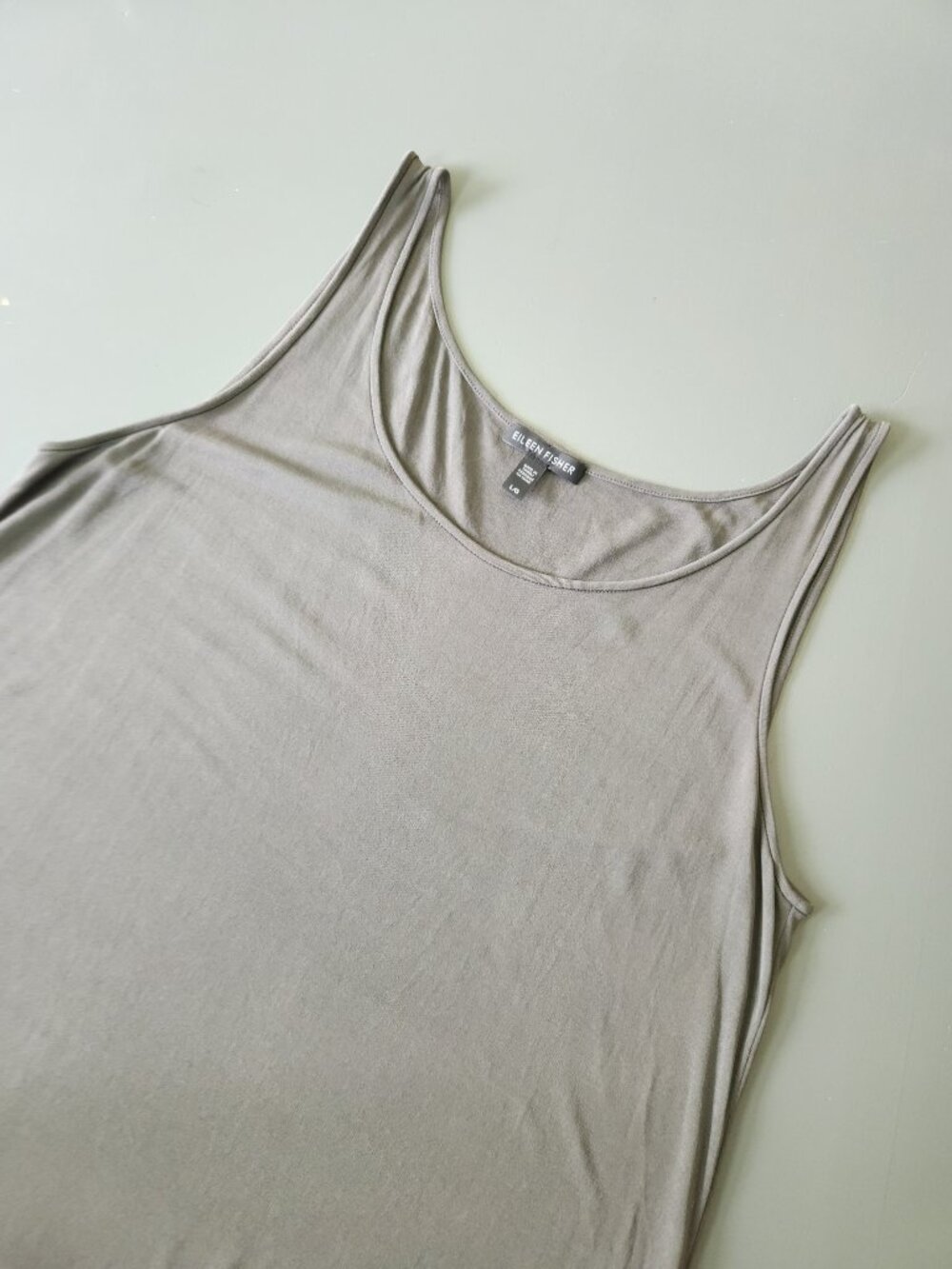 Eileen Fisher Grey 100% Georgette Silk Scoop Neck Tank Top Women's Lrg Old Money